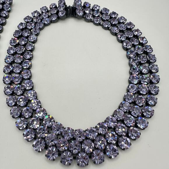 Vintage pewter tone Swarovski alexandrite rhinestones necklace bracelet parure - Picture 7 of 11